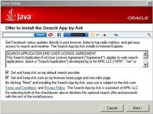 Caution installing Java Updates - Previous Java Update defaulting to install Ask Search