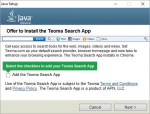 Caution installing Java Updates - Latest Java Update Install Offer Teoma Search App