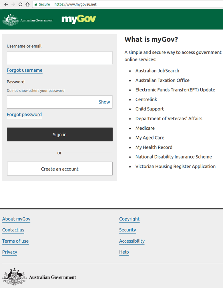 Fake myGov Sign-in Page